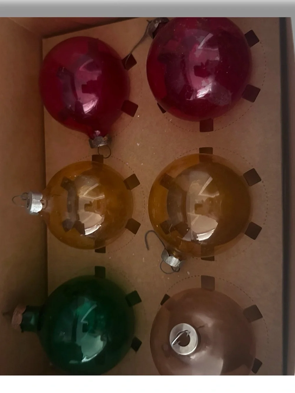 6 VINTAGE UNSILVERED CHRISTMAS ORNAMENTS